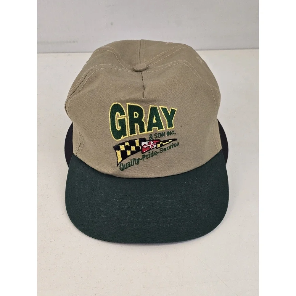 Vintage Trucker Snapback Hat Gray & Son Inc. Advertising Made In USA Green/Tan‎